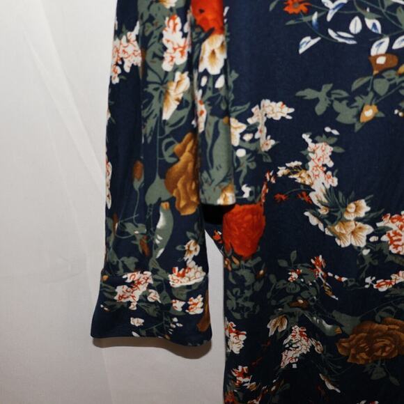 Scobe Kimomo Size Medium Open Front Blazer Blue Floral Rayon Asymmetric Hem - Picture 8 of 13